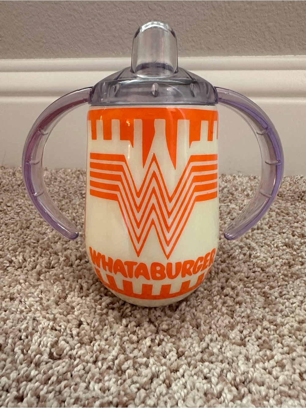 Whataburger Orange & White Stripe Promotional Toddler Sippy Cup with Dual Handle
